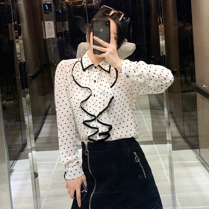 Blusas Mujer De Moda 2021 с длинным рукавом оборками в черный горошек для маленьких девочек