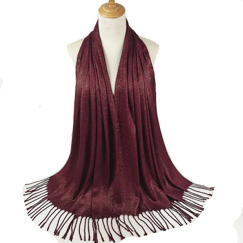 1 шт. мерцающий шарф металлическая пряжа Золото Серебро хиджаб шарфы дамы шали с