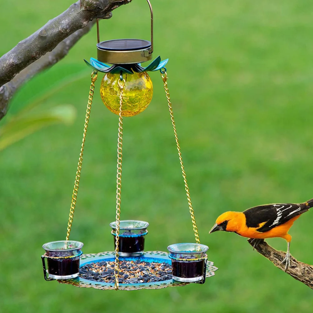 

Solar Light Bird Feeder Hanging Adornment Decorative Feeder Bird Feeding Tool
