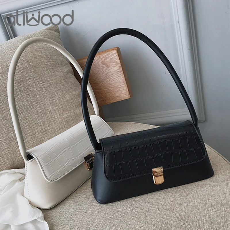 

2021 New Alligator Crocodile Leather Mini Women Shoulder bags Baguette Bags Armpit Bags Women's Retro Celebrity Handbags Bolsas