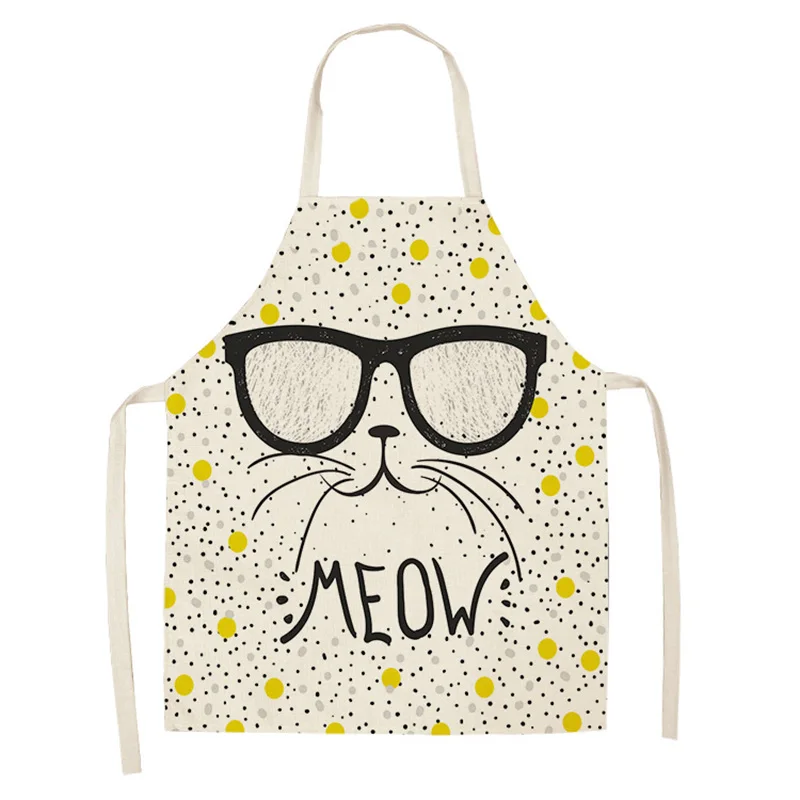 

Women Kitchen Apron Cotton Linen Cartoon Cat Sleeveless Chef Cooking Aprons Kitchen accessories 68*55cm 0083