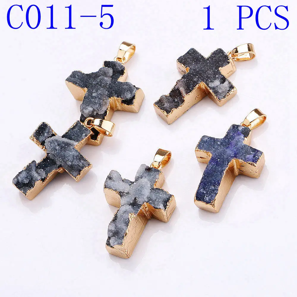 C011-5 1PCS Yumten с хрустальным крестом, очаровательный счастливый драгоценный кулон модная подвеска в виде звезды полудрагоценные каменные Аксессуары натуральные ювелирные изделия для женщин Колье с подвеской из натурального - Окраска металла: C011-5 1PCS