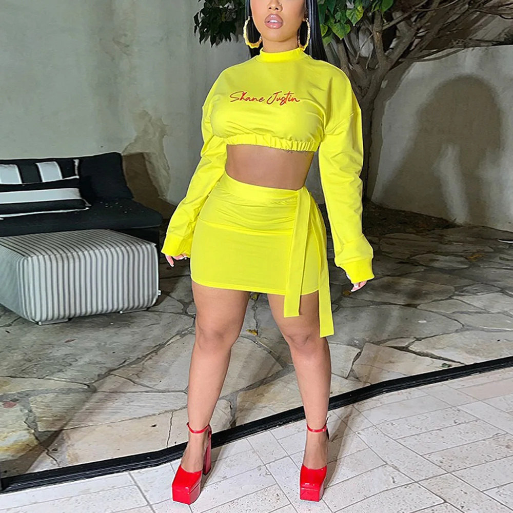 

Skirts Sets With Top Women Solid Sexy Crop Tops & Mini Skirts Bodycon Fashion Elegant Evening Night Club Outfits Matching Sets