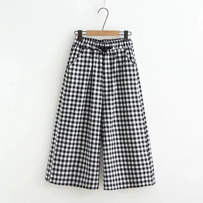Black big plaid Женские летние новые широкие штаны, повседневные свободные шаровары, дамские Приталенные брюки, классические черные клетчатые Широкие штаны XL с ремешком - Цвет: Black big plaid