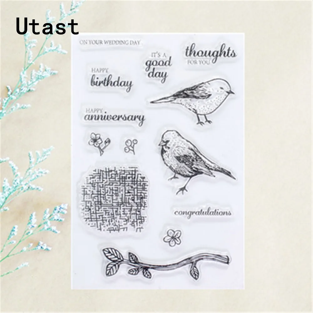 Птиц Цветочная веточка прозрачный силиконовый для печатей/прозрачный Штамп DIY