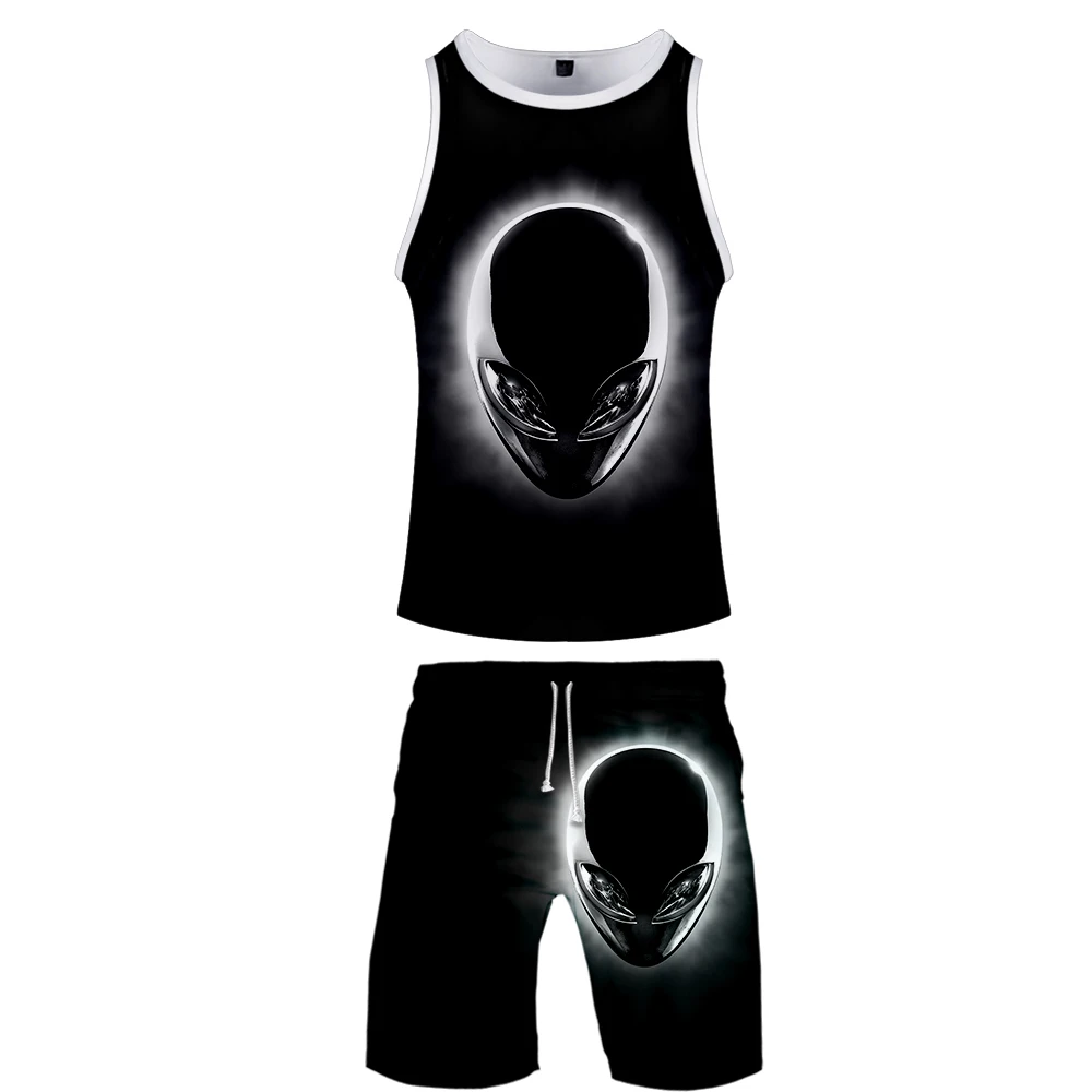 extraterrestrial 3D two piece set tank top and shorts Harajuku women Sailor moon tshirt streetwear harajuku Sleeveless Plus Size | Женская