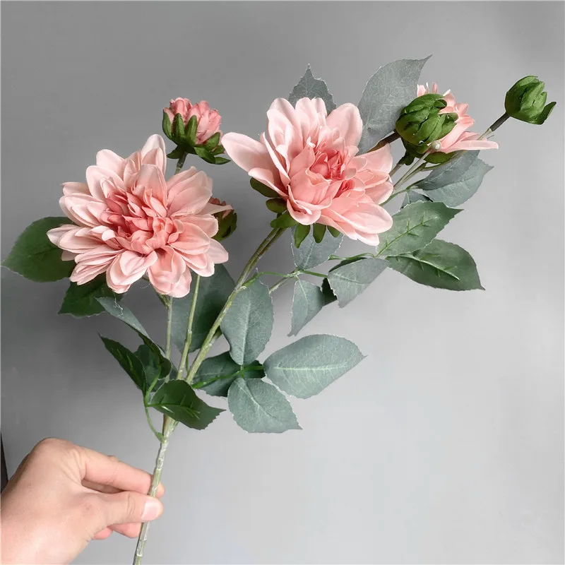 Ветка Далии с искусственными листьями шелковые искусственные цветы INS Декор для