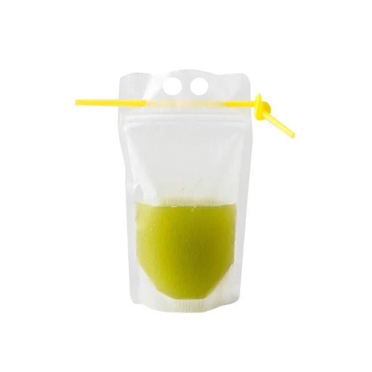 

1000pcs 17oz Clear Drink Pouches Bags Handheld Frosted Zipper Standup Drinking Bag Bottom Gusset with Plastic Straws W0009