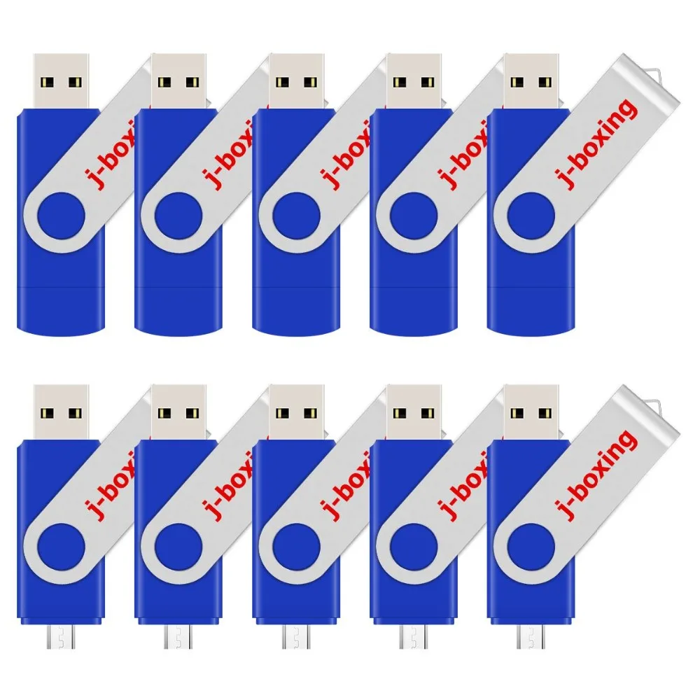 J-бокс OTG USB флэш-накопитель 16 Гб оперативной памяти, 32 Гб встроенной памяти, флэш-накопитель 64 ГБ 8 ГБ вращающийся Micro USB 2,0 флеш-накопитель для Android телефонов компьютеров Mac 10 шт./упак