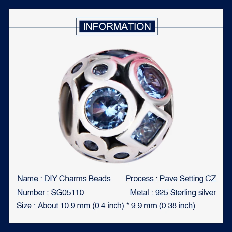 Прекрасный новый 925 стерлингового серебра коллекции круглые бусины из голубого