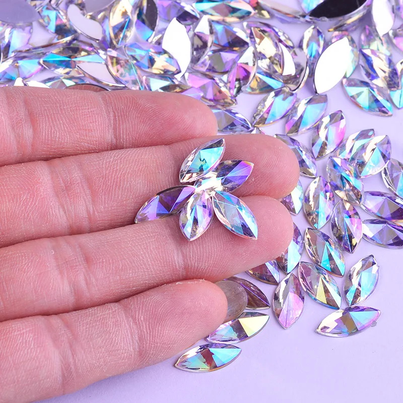 JUNAO 5*10 мм 7*15 мм, весь ассортимент Цвет Стразы ab Crystal аппликация с плоской задней частью из акрила с украшением в виде кристаллов страз, не сшиты стразами прекрасно подойдет к вечернему платью; ремесла