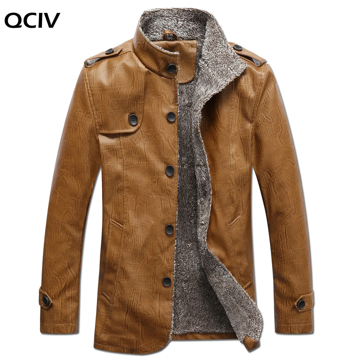 

Winter Warm smart casual Jacket Men Solid Long Sleeve Faux PU Leather Coat Stand Collar Thick Slim Fit Men Jacket Trench Coats