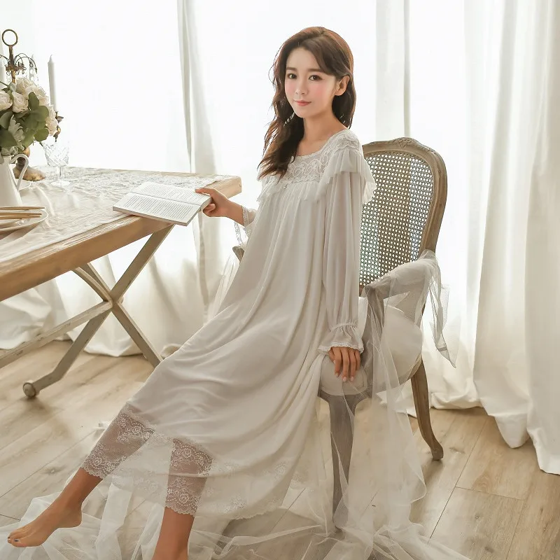 Новые милые весенние длинные ночные рубашки из модала для женщин винтажные