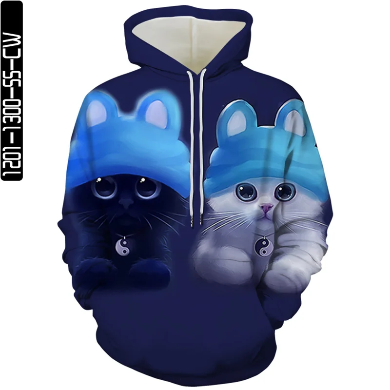 

Spring and Autumn Men and Women 3D Cat Print Hoodie Long Sleeve Large Size Sweatshirt Casual Cute Young Couple Hooded 2021