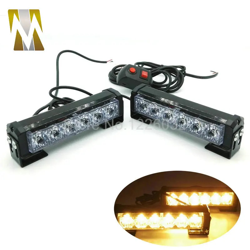 

Yellow Amber Red Blue Green flash light 12W LED flash high power 2*6 led warning light car emergency led light