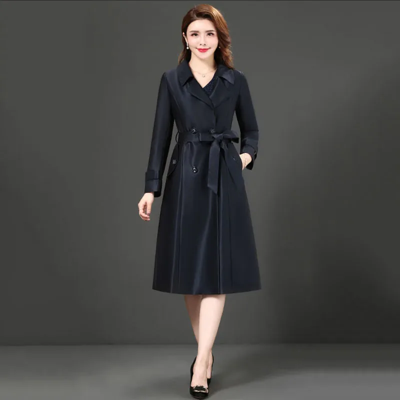 

2020 new fashion trench coat women's mid-length temperament popular over the knee plus size women's spring autumn coat A566