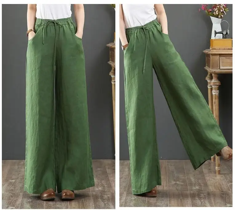 

S-3XL 2021 Women Plus Size Pants High Waist Loose Cotton Linen Pants Large Size Trousers Palazzo Pants