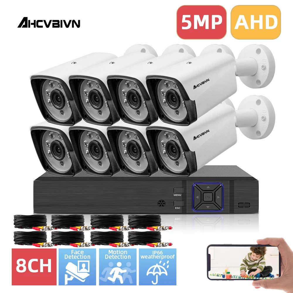 

8CH 5MP HD CCTV Camera System AHD DVR Kit 8PCS 5MP IR Night Outdoor Security Camera P2P Video Surveillance Kit 2TB HDD