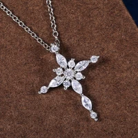 jk fashion aaa crystal zirconium cross pendant necklace female high quality female delicate necklace jewelry
