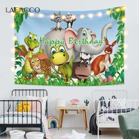 laeacco tropical jungle forest wild animal party newborn baby tapestry 1st birthday printing blanket kids room decor polyester