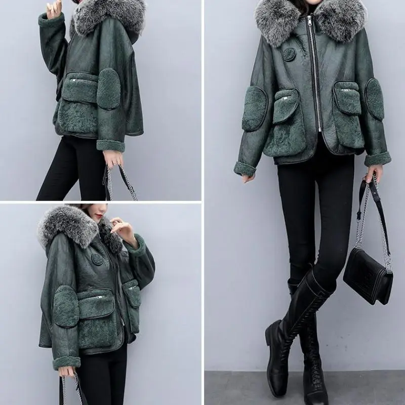 Шуба женская из искусственной овечьей шерсти с капюшоном и длинным рукавом |