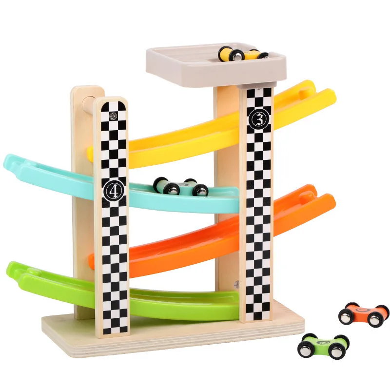 

TOP BRIGHT Toddler Toys For 1 2 Year Old Boy And Girl Gifts Wooden Race Track Car Ramp Racer With 4 Mini Cars