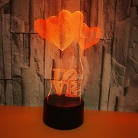 3d night light love heart16 colors changing lights remote control and touch sensorillusion bedroom decoration lamps for kids