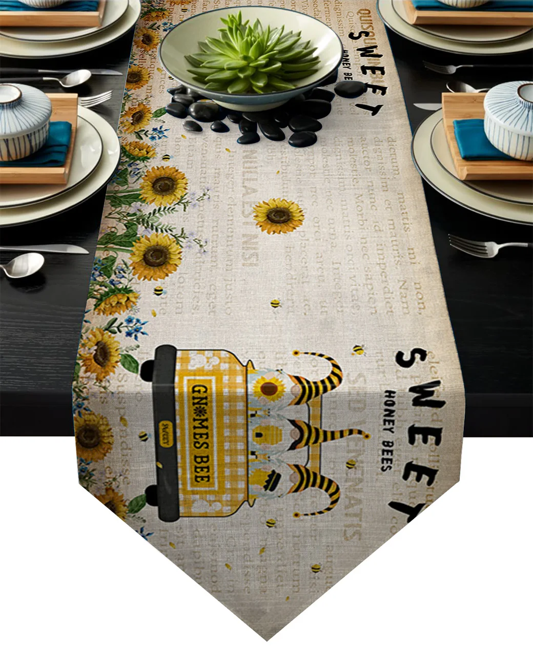 Bee Gnome Sunflower Truck Retro Modern Minimalist Table Runner Hotel Family Dinner Decoration | Дом и сад