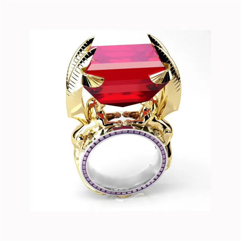 

Unique Creativity Square Red Zircon With Gold Color Rings for Women Engagement Party Jewelry Size 6-10