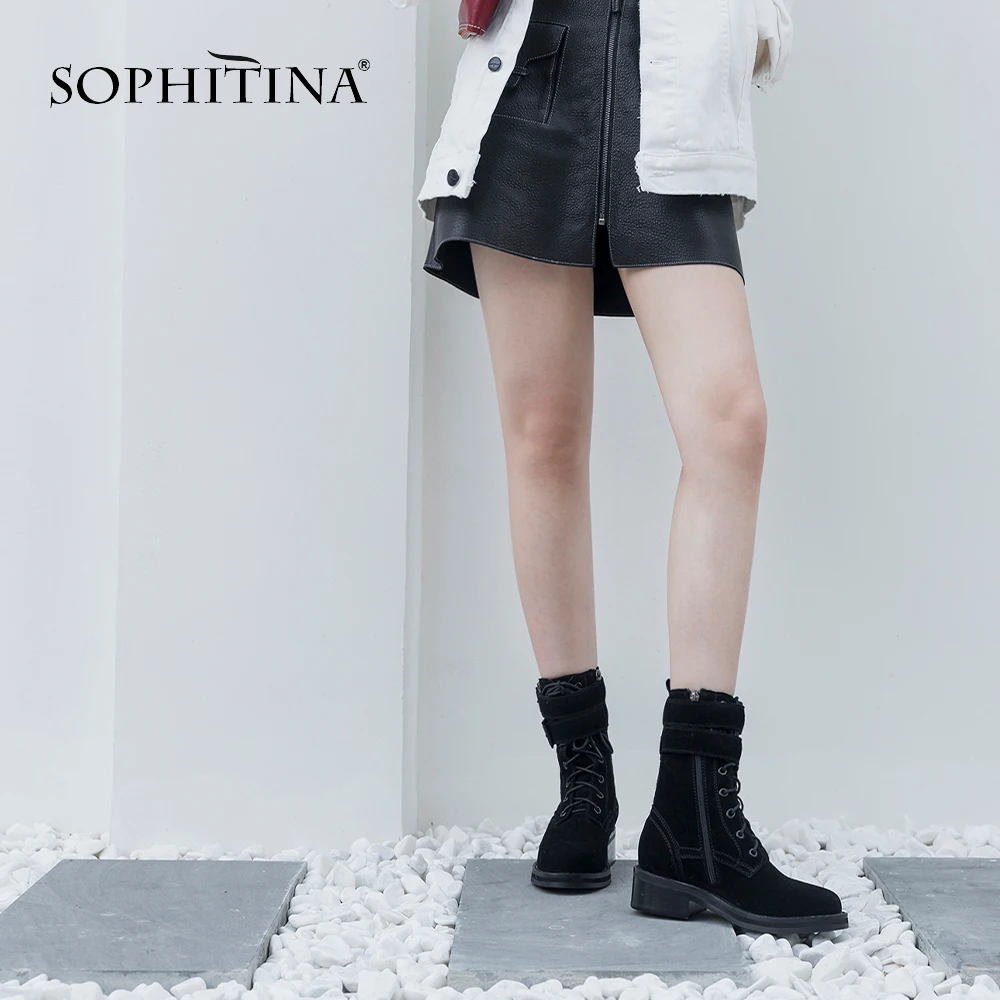 SOPHITINA/рабочие ботинки; удобная женская обувь на квадратном каблуке; модная красивая обувь из коровьей кожи высокого качества; ботильоны с круглым носком; MO302