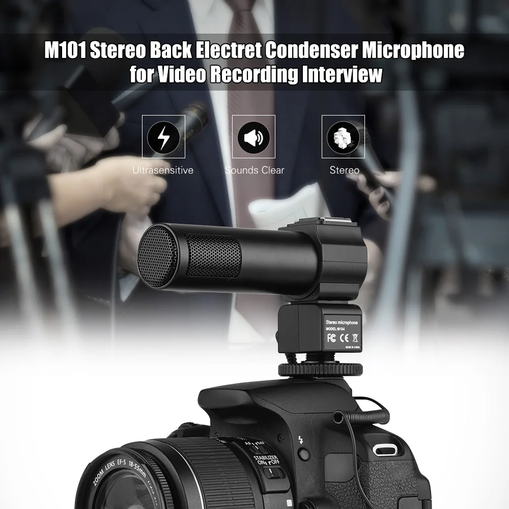 M101 стерео микрофон конденсаторный для камеры Canon Nikon Sony DSLR запись видео