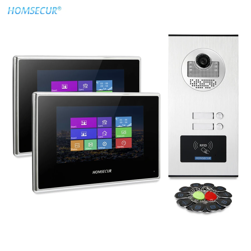 HOMSECUR 7 дюймовая система видеозвонков на входную дверь с RFID доступом для 2/3/4