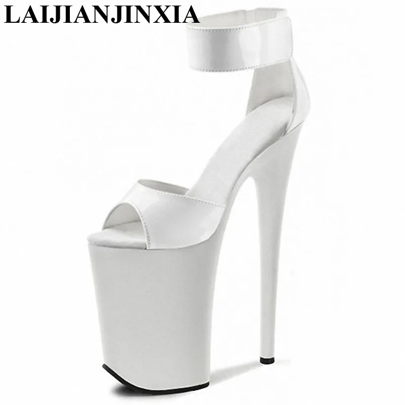 New Classic Sexy Clubbing High Heels Women's Shoe 20cm High Heels Sandals Model Shoes White Ankle Wedding Dance Shoes