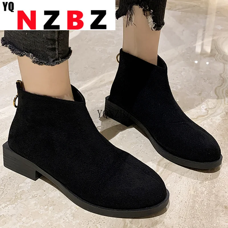 

Женские ботильоны Martin, Новинка осени, модные женские Короткие повседневные ботинки из искусственной кожи на молнии сзади и с острым носком