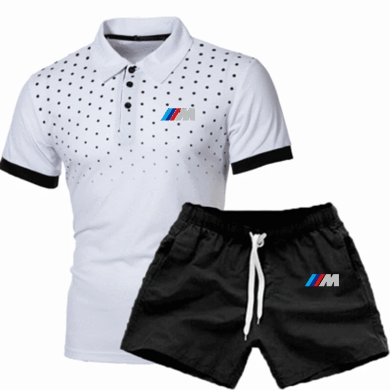 

New 2021 For BMW Casual High Quality Men's Polo T-shirt Short-sleeved Shorts Suit Cotton Leisure T-shirt 2 Piece Tracksuit