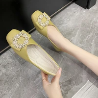 2021 new net celebrity single shoes womens small fragrant wind square toe rhinestones elegant girls casual all match peas shoes