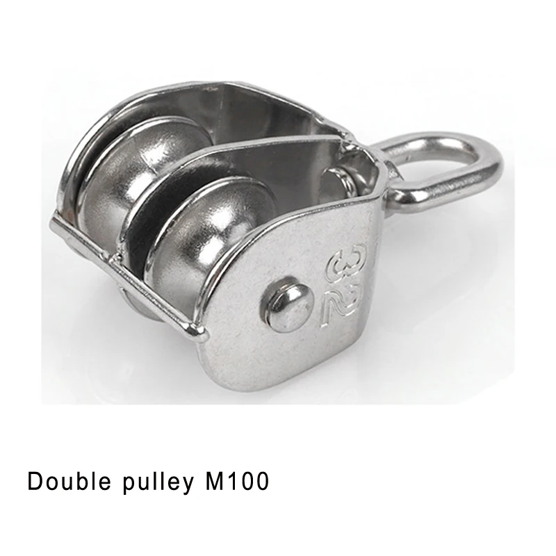 M100 Double pulley M50& M75& M100 304 одноколёсный роликовый блок из нержавеющей стали или двухосный двойной приводной ремённой шкив поворотный шкив блок скалолазания аксессуары - Цвет: M100 Double pulley