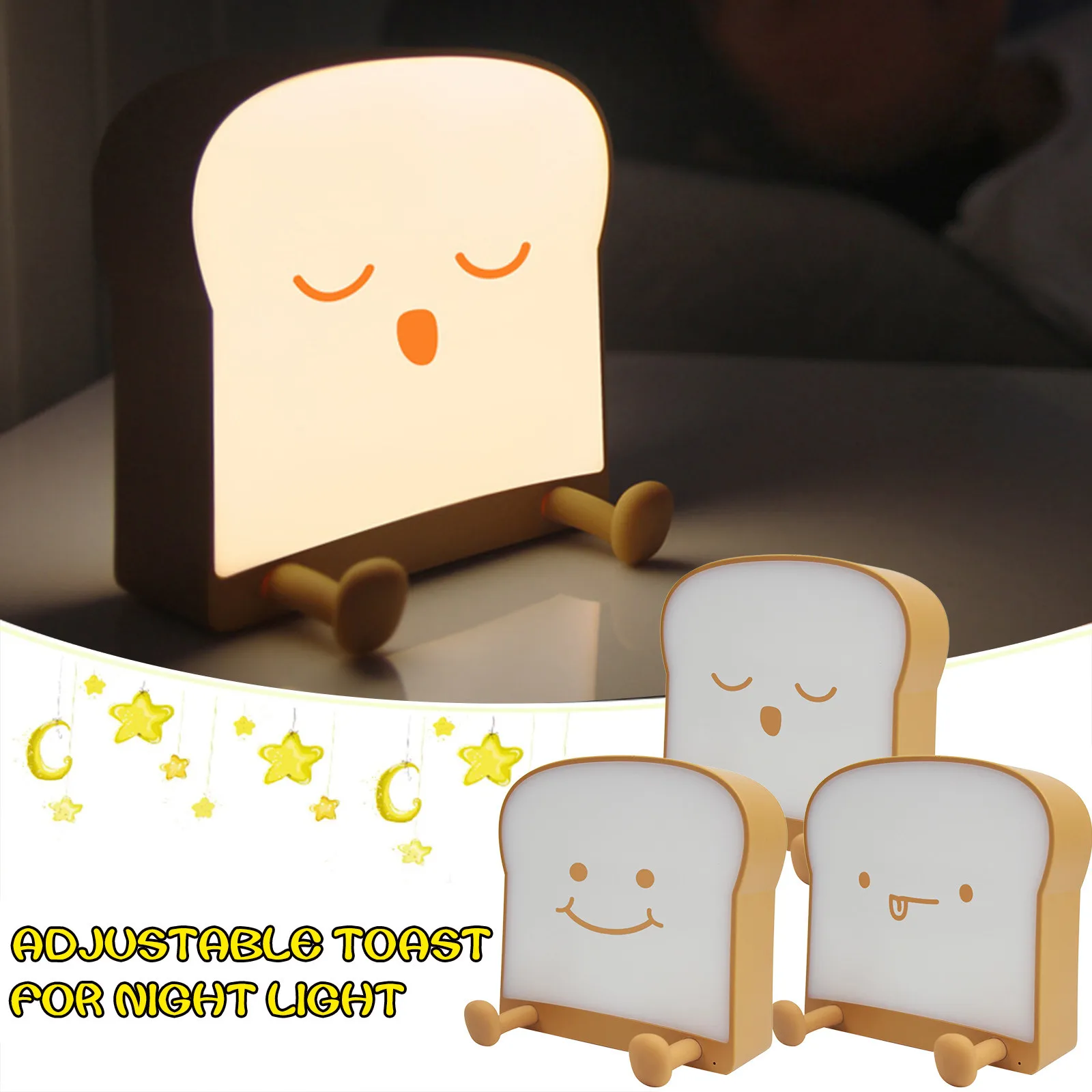 

Novelties Mini Led Night Lights Cartoon Cute Toast Bread Light Bedroom Decoration Lighting USB Recharge Mobile Phone Holder Lamp