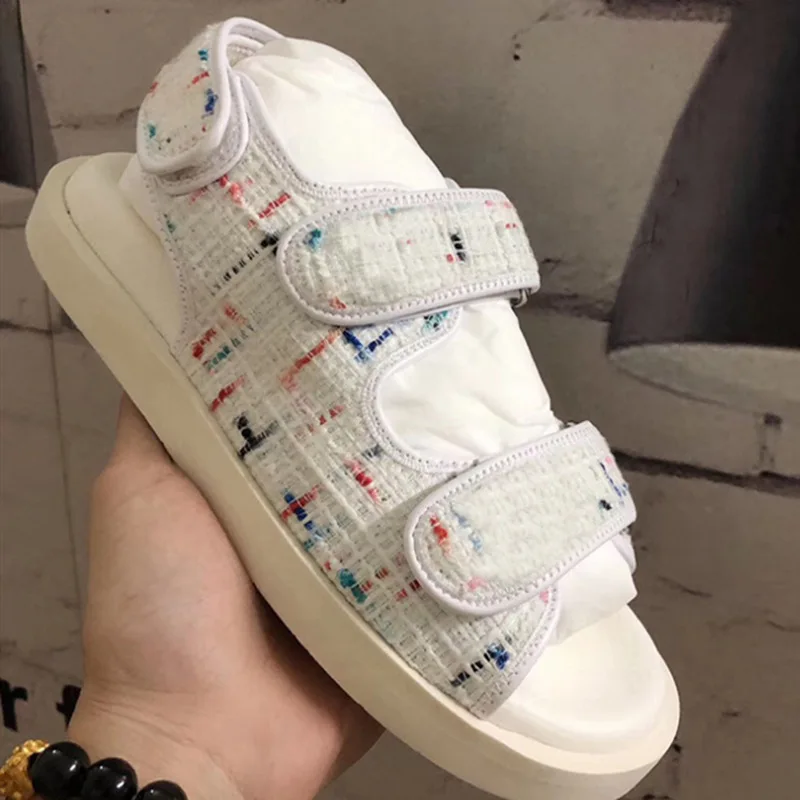 

Luxury Designer Roman Style Women's Beach Sandals Summer Velcro Weave Platform Female Shoes Fashion Casual Sports Ladies Flats