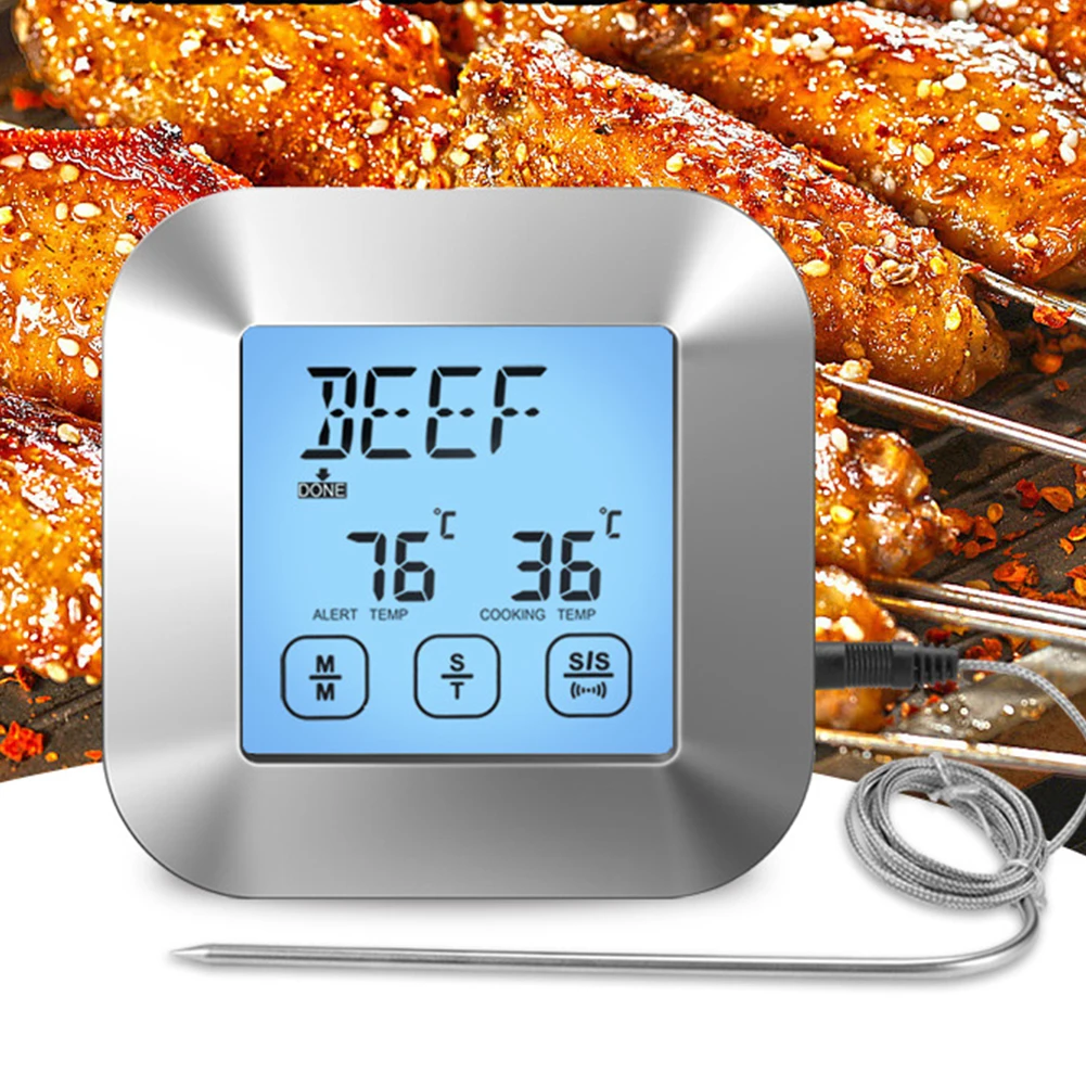 

Hot 2 Modes Digital Meat Thermometer Touch Control Stainless Steel Probe Food Cooking BBQ Thermometer with Backlit Magnet Stand