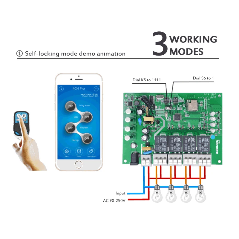 Sonoff 4CH Pro R3 Wi Fi переключатель приложение Удаленное включение самоблокирующийся