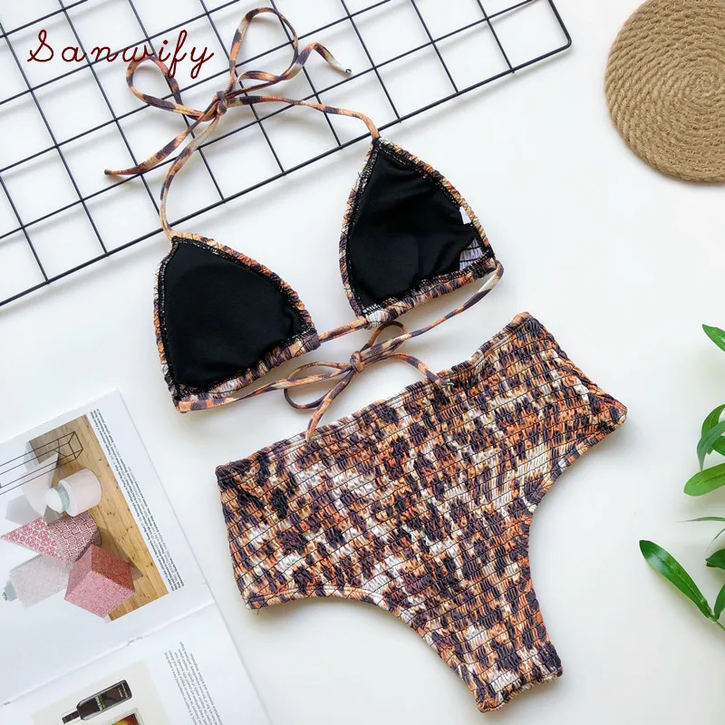 Купальный костюм с завышенной талией 2 предмета сексуальный леопардовый