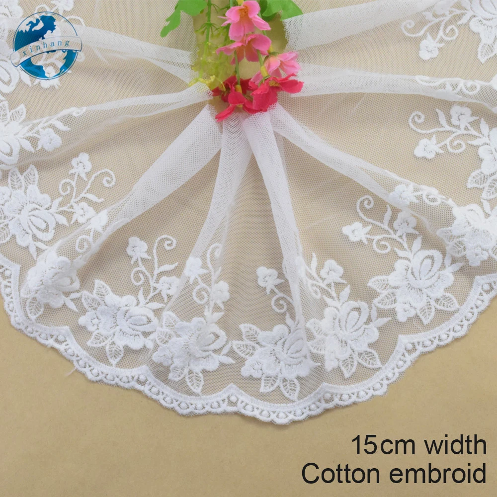 

15cm Width White Cotton Embroided Lace Ribbon Guipure Trim DIY Wedding Accessories Dolls African French Lace Applique#2934