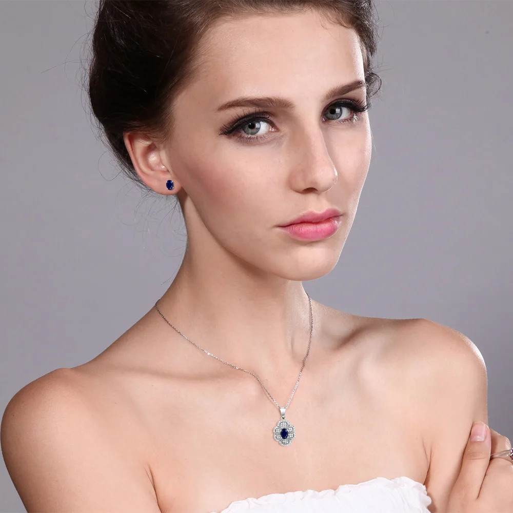 GemStoneKing 3 98 Ct ОВАЛЬНЫЙ Натуральный Синий Сапфир ювелирные наборы для женщин