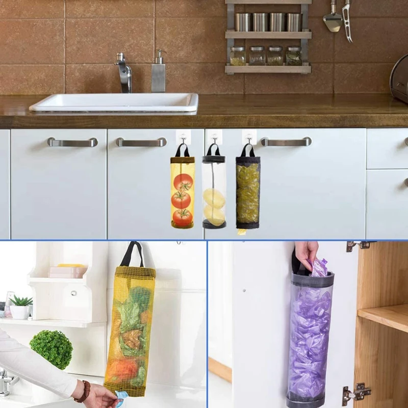 

4 Pcs Nylon Bag Holder Set,Foldable Breathable Hanging Mesh Bags Organizer with 4 Pcs Hook Hanger