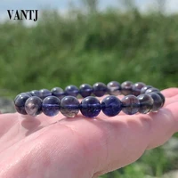 vantj real natural blue dichroite cordierite iolite gemstone stretch bracelet for women charm crystal party gift bead bracelet