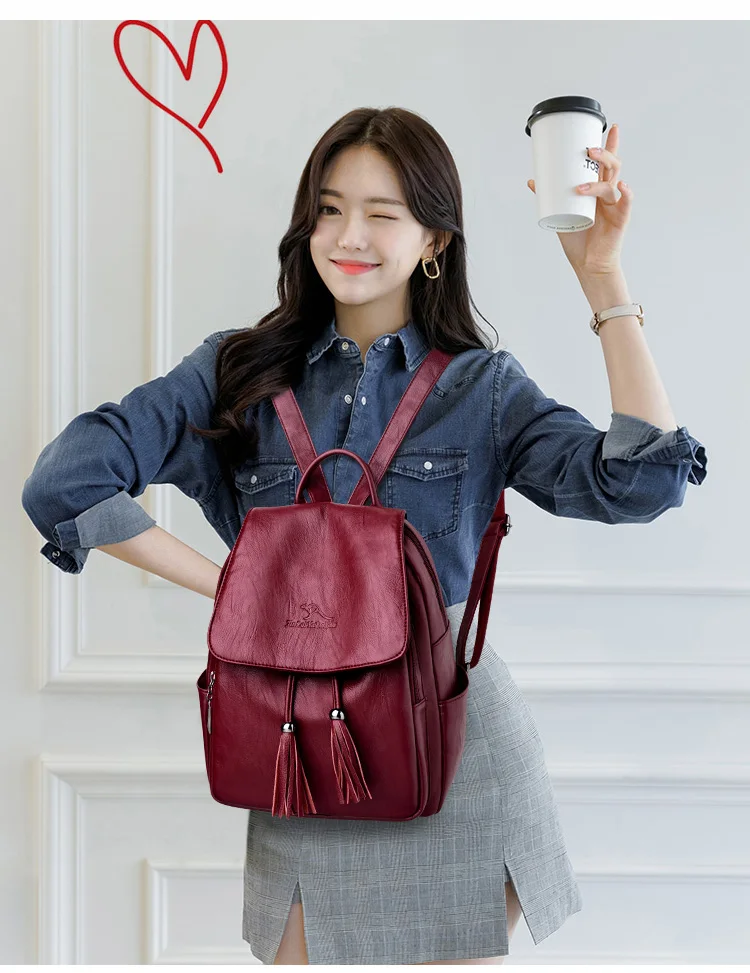 Модный женский рюкзак Mochilas из овечьей кожи с кисточками, Женская дорожная сумка, рюкзаки, школьные рюкзаки для девочек-подростков
