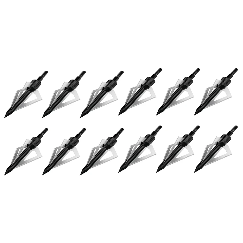 

New Sale 12Pcs 3 Blades Hunting Archery Broadheads 100 Grain Screw-In Heads Tips Compatible with Crossbow and Compound Bow