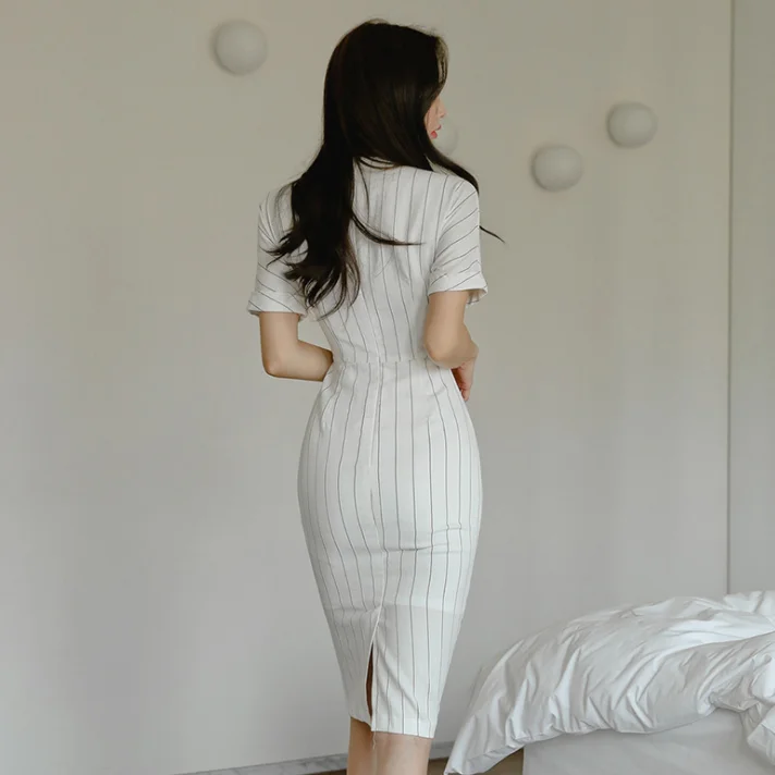 Полосатое элегантное офисное платье-карандаш 2020 летние маленькие сексуальные