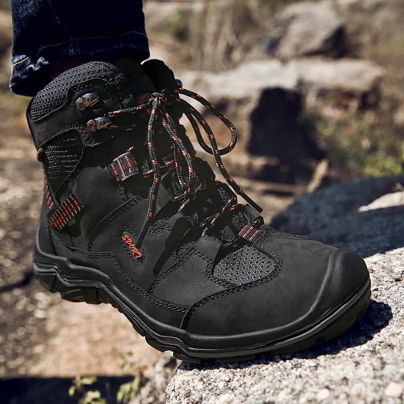 

First layer cowhide Hiking Shoes men Winter Anti-skid Outdoor Climbing Trekking Shoes Mid-cut Sneakers Mountain Footwear